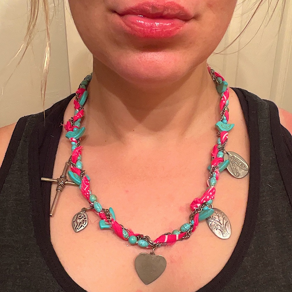 Handcrafted Bandana Reclaimed Charm Necklace - Picture 6 of 7